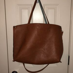 Free People Reversible Brown & Teal Leather Tote